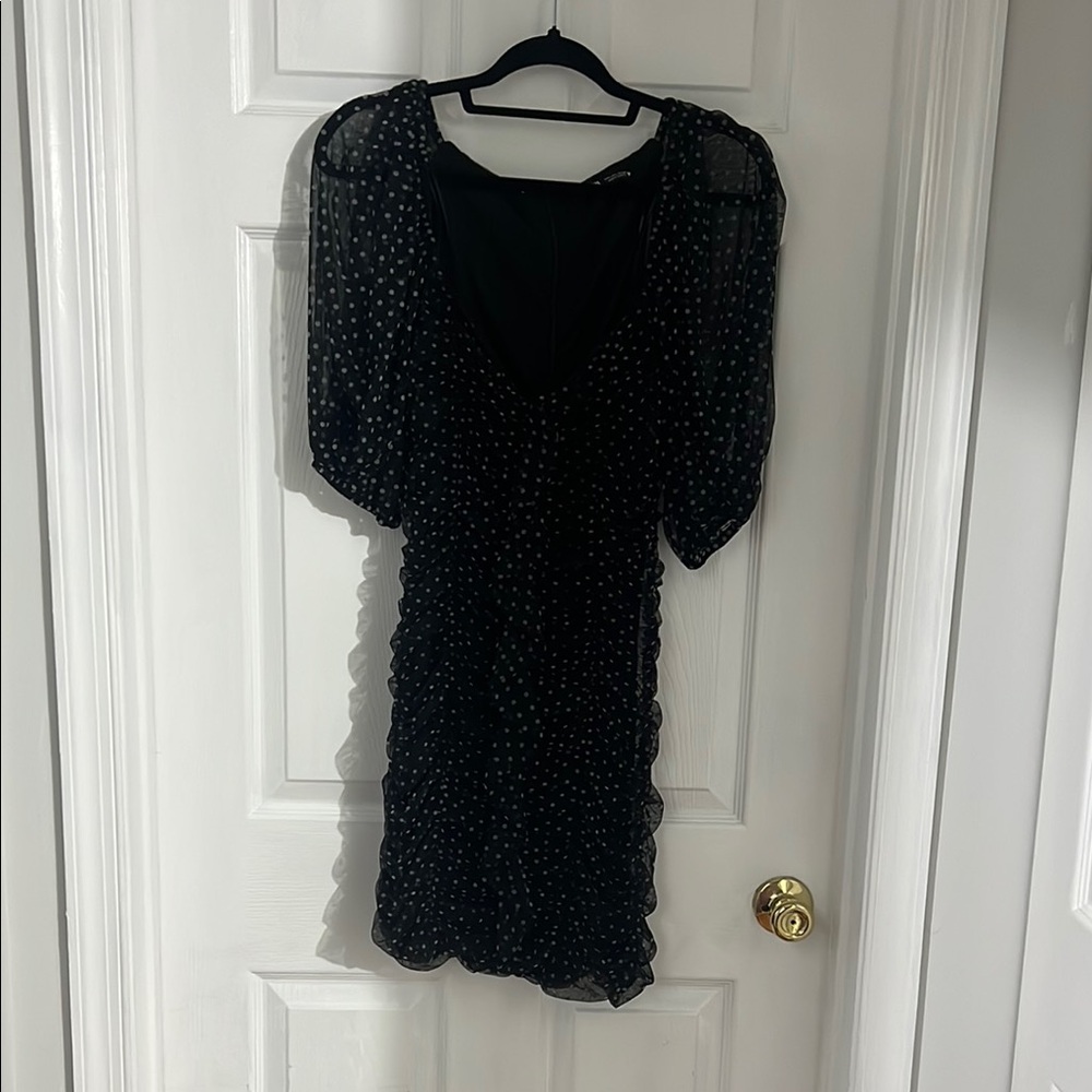 Zara Black and White Puff Sleeve Mini Dress